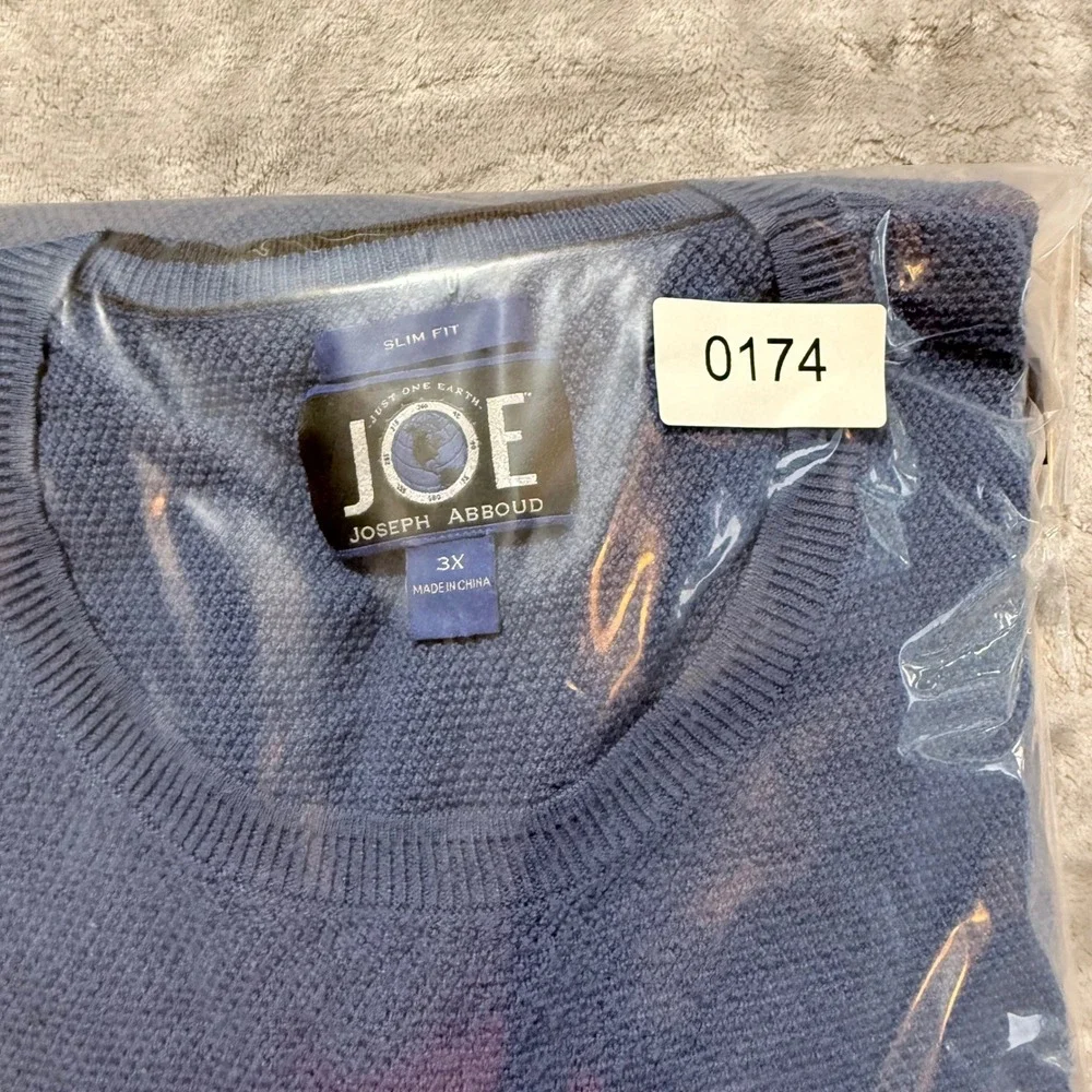 JOE Joseph Abboud Mens Blue Slim Fit Textured Knit‎ Crewneck Sweater 3X